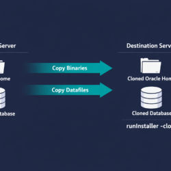 Oracle database clone to new server workflow showing binary copy and runInstaller clone method