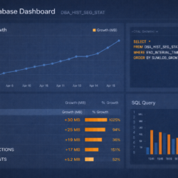 DBA_HIST_SEG_STAT Oracle database growth analysis dashboard showing segment statistics and capacity trends