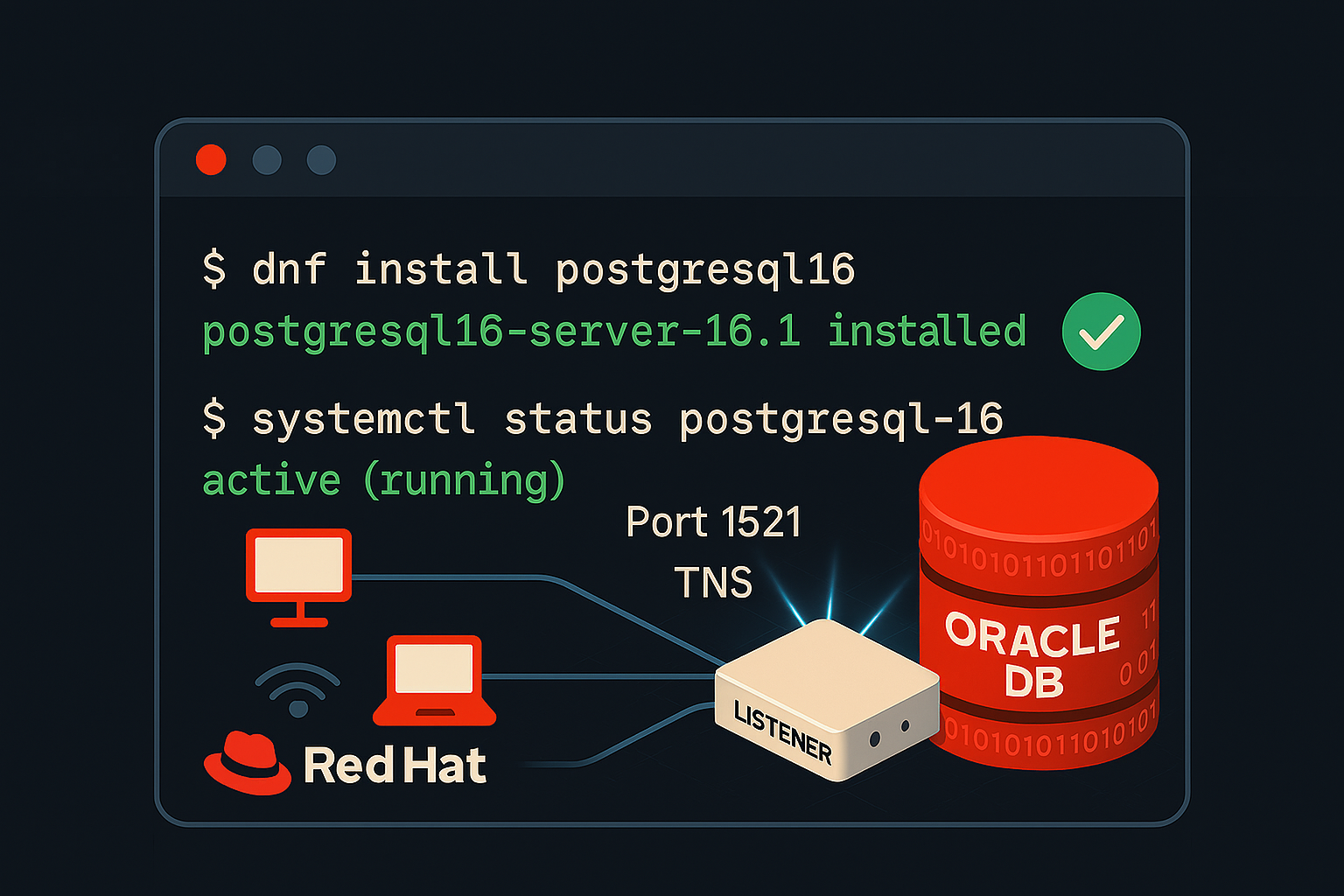 Installing PostgreSQL 16 on RHEL 9 using DNF package manager with step-by-step terminal commands
