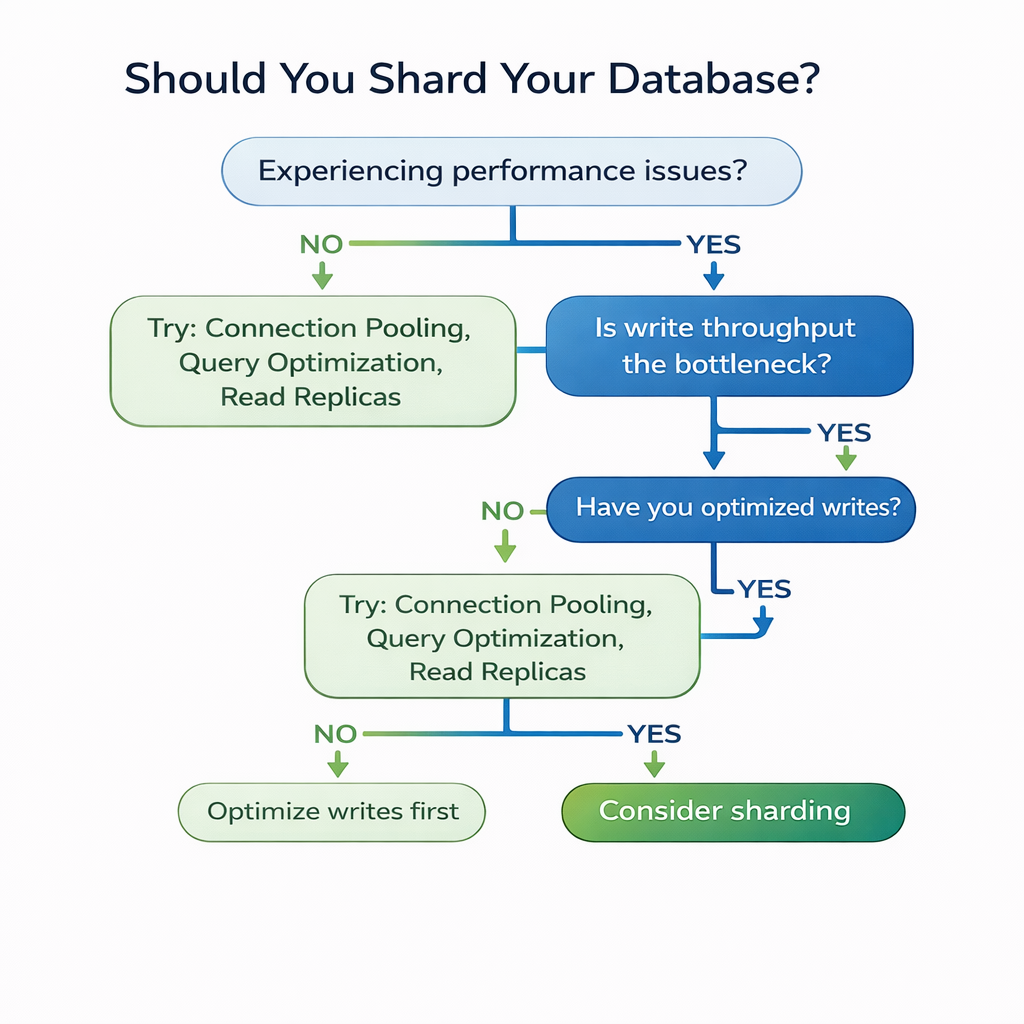 Database sharding decision tree flowchart - when to shard PostgreSQL based on OpenAI's scaling strategy